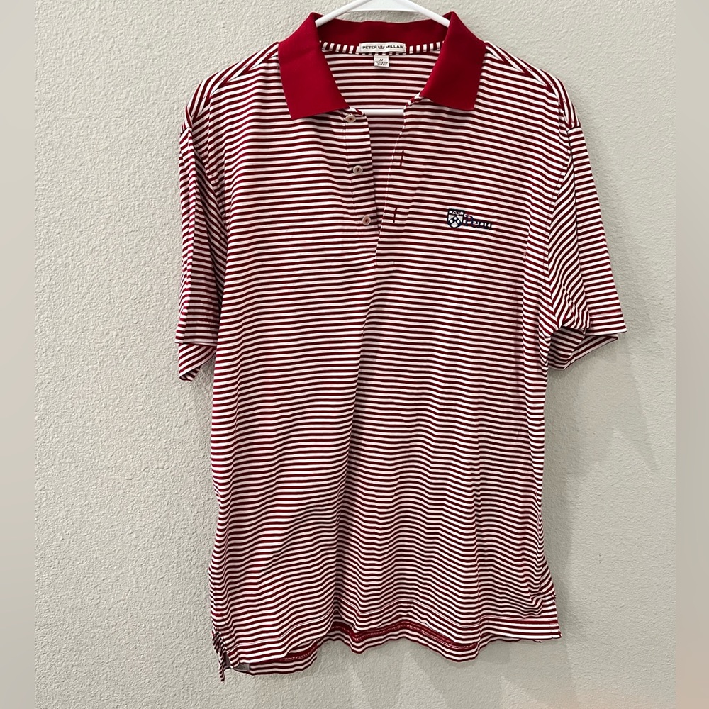 Peter Millar Red and White Striped Polo Shirt